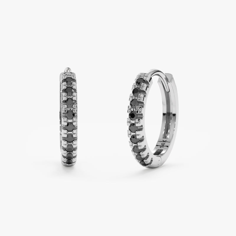 Black Diamond Huggie Hoop Earrings, Amaree