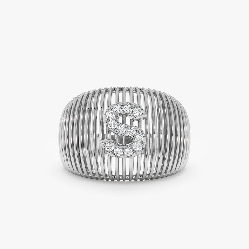 Diamond Dome Cage Initial Ring, Sara