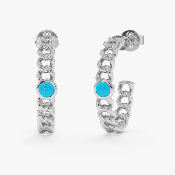 Turquoise Set Cuban Chain Hoop Earrings, Quannah