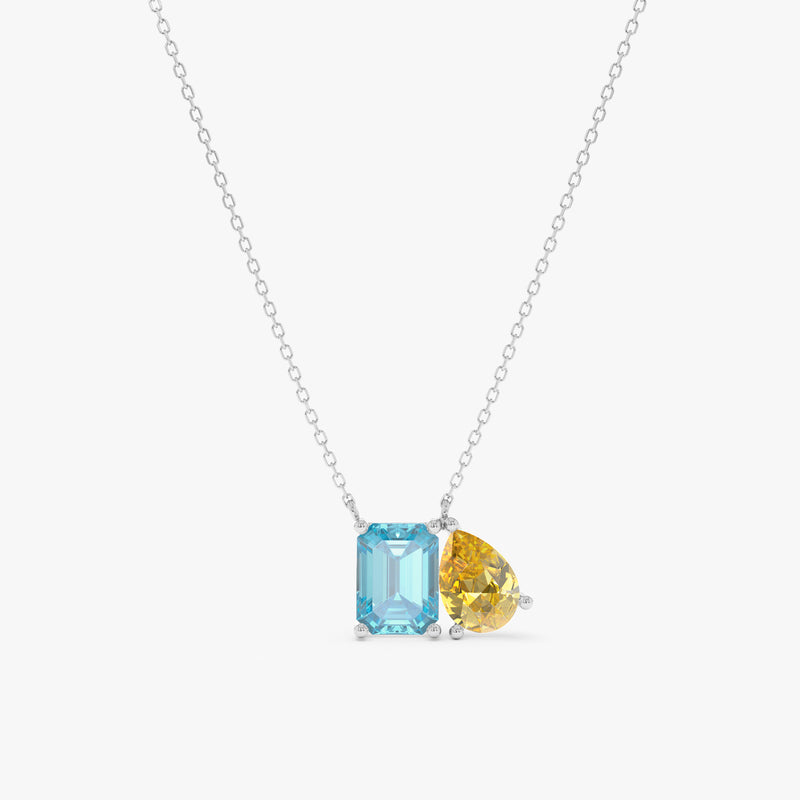 Blue Topaz and Citrine Toi et Moi Necklace, Grace