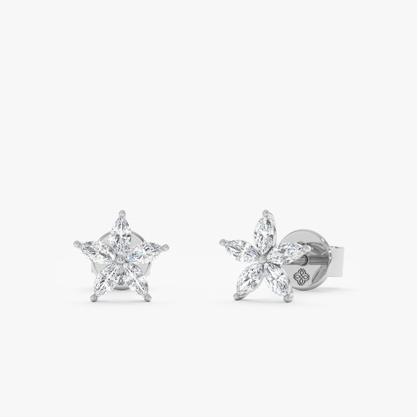 14k white gold studs with marquise diamonds 