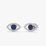 white gold diamond and blue sapphire lucky eyestuds