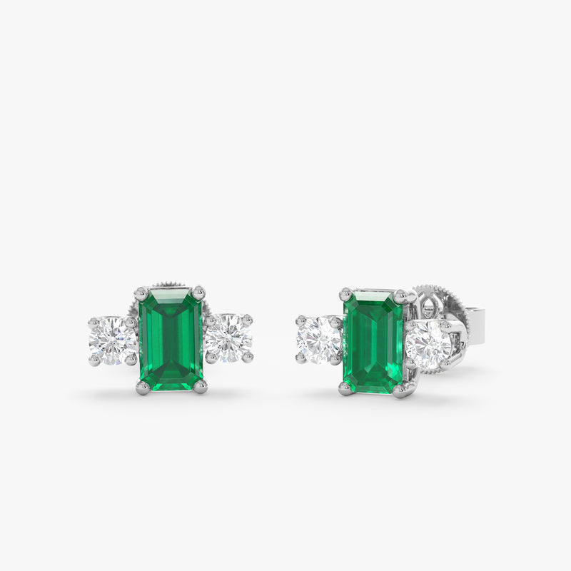 Natural Baguette Emerald Diamond Stud, Sevyn