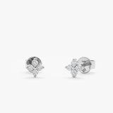 handmade solid 14k white gold four diamond clover stud earrings