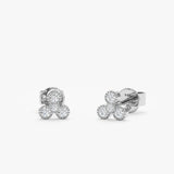 handcrafted solid white gold four bezel flower stud earrings