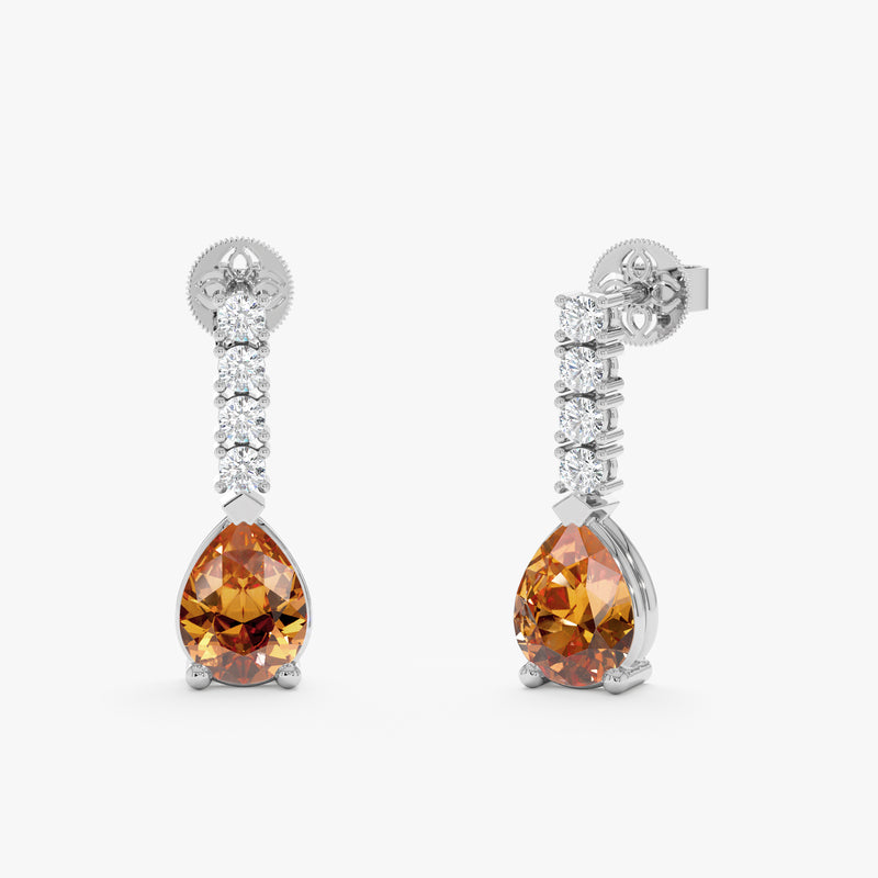 White Gold Citrine Diamond Earrings