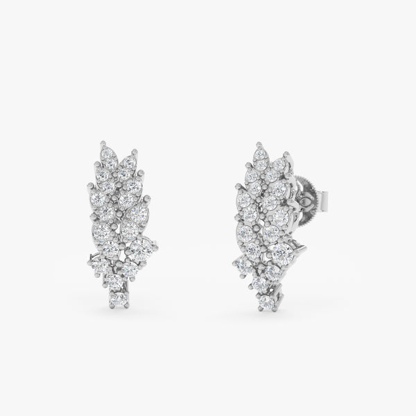 White Diamond Leaf Stud Earrings, Emilia