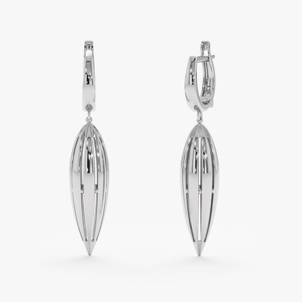 Solid Gold Shell Drop Earrings in White Gold