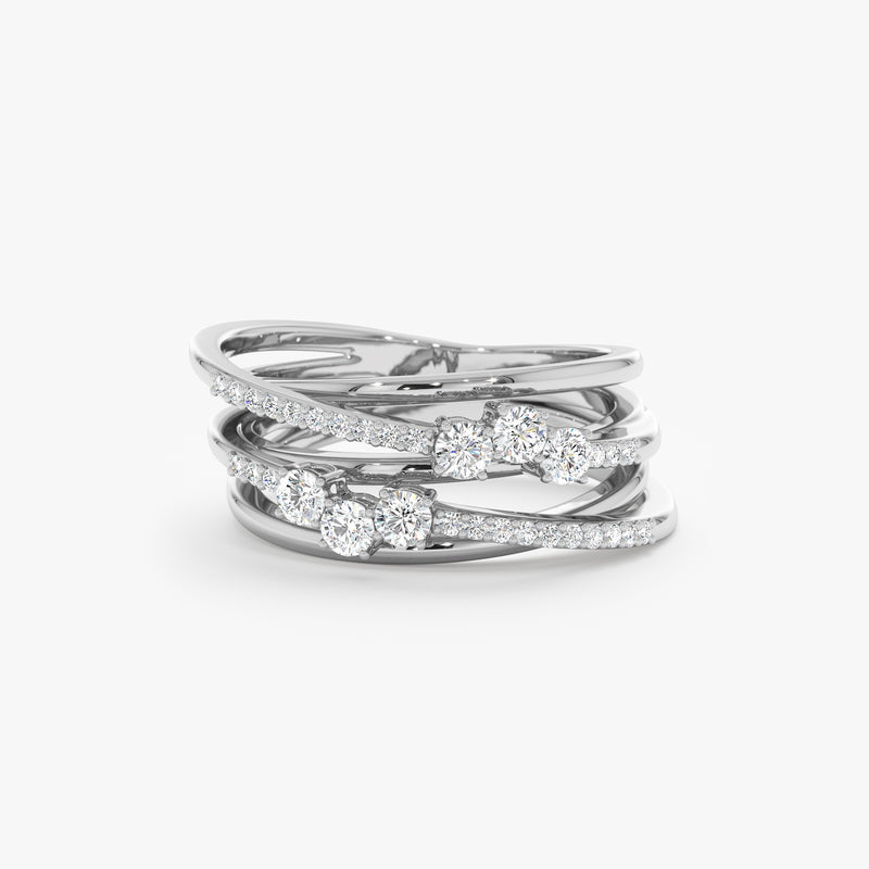 Solid White Gold Unique Diamond Ring