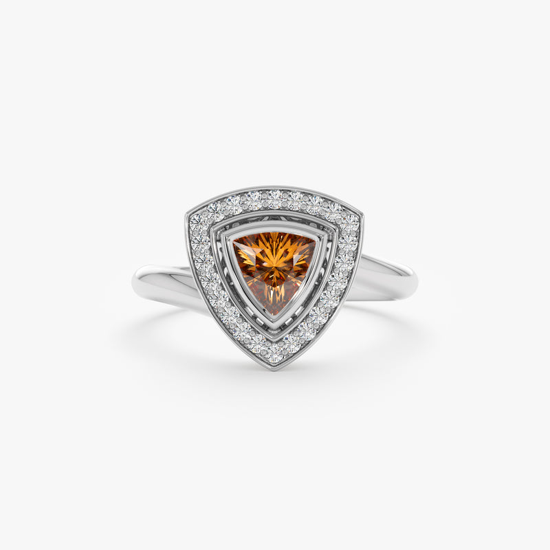 Trilliant Cut Citrine and Natural Diamonds Ring