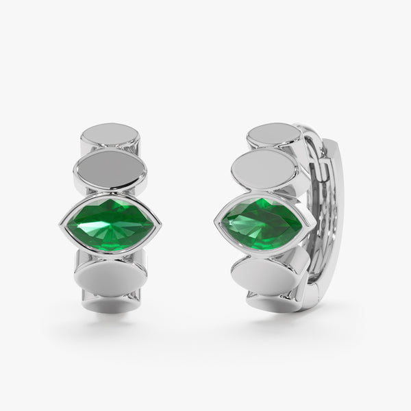 Solid White Gold Earrings with May Birthstone Emerald