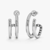 Solid White Gold Double Band Hoop Earring