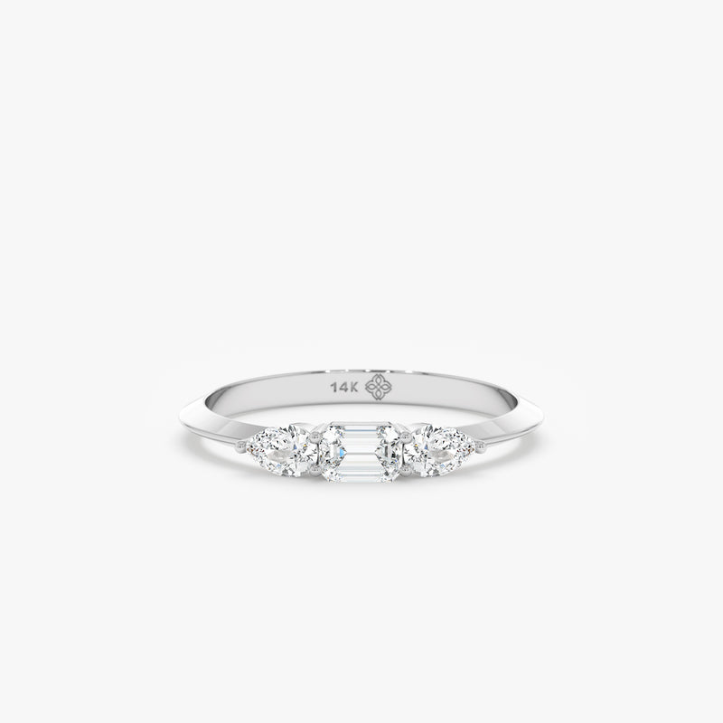 Lab-Grown Emerald and Pear Cut Diamond Wedding Ring, Mahira