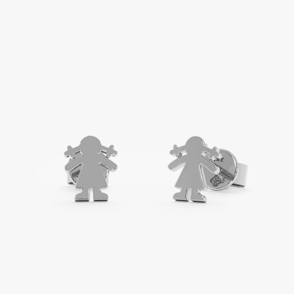 handcrafted pair of solid white gold baby girl shape stud earrings