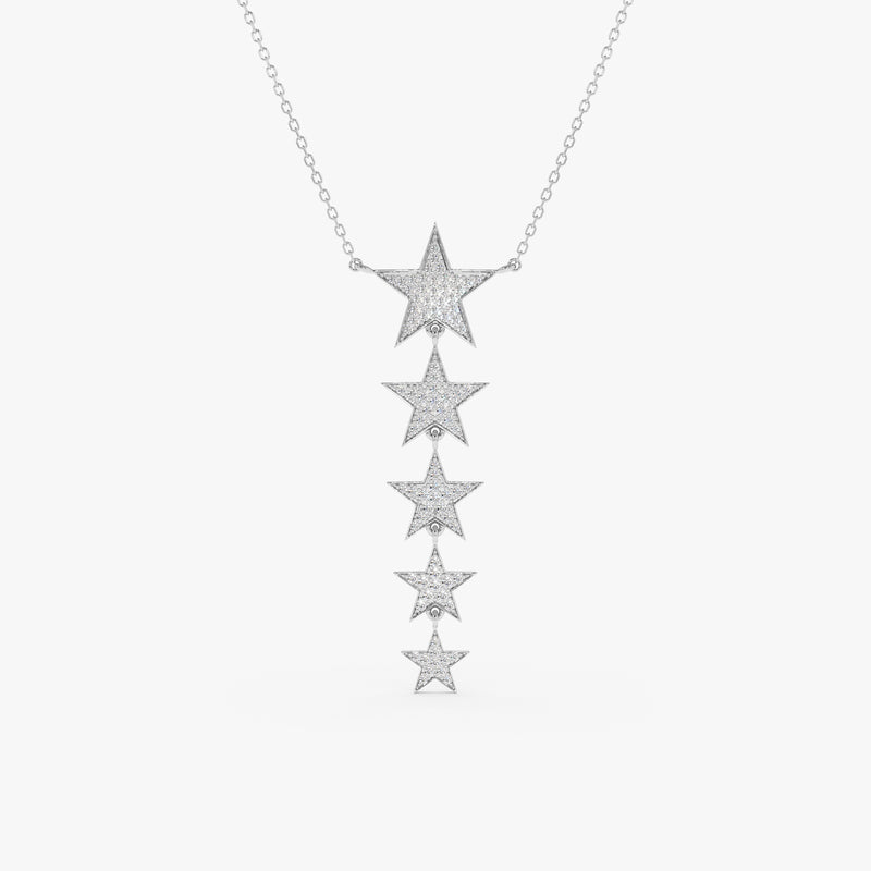 handcrafted solid white gold five star pendant with cable chain