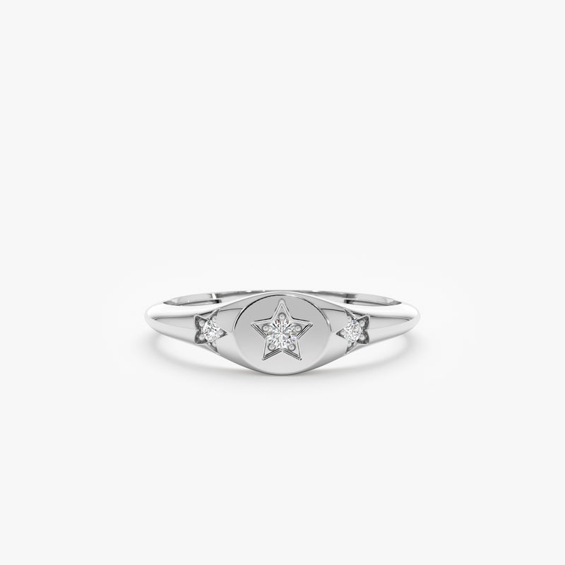 white gold natural diamond signet ring