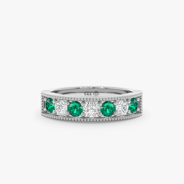 white gold natural emerald and diamond ring