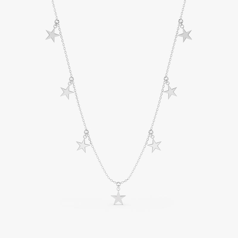 handcrafted multiple hanging star charm necklace in white solid gold