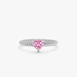 white gold heart shape pink gemstone ring