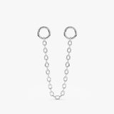 Hanging cable chain earring huggie charm in solid 14k white gold