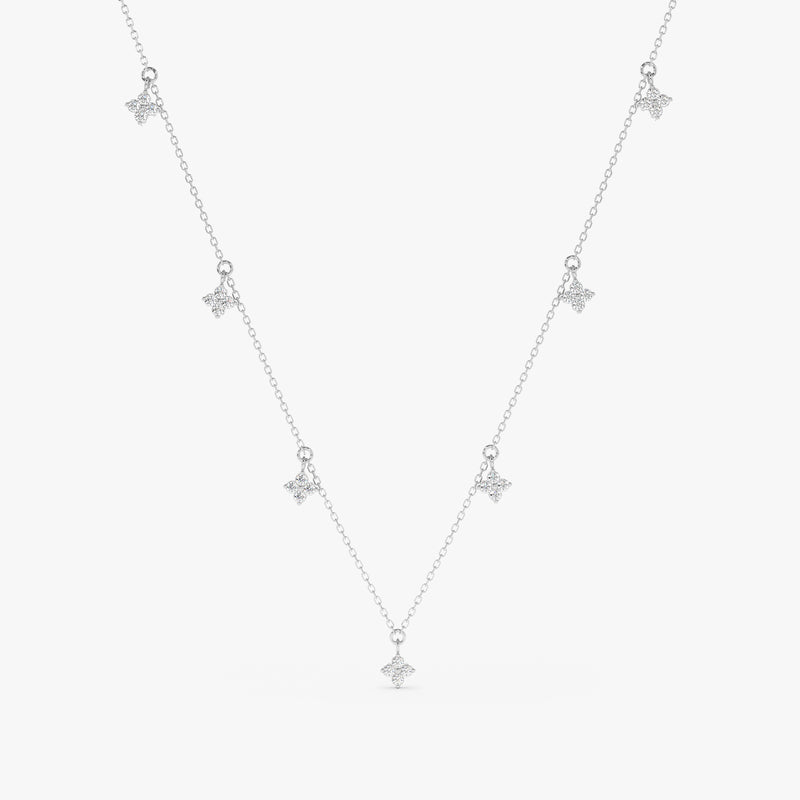 Dainty Flower charms station Necklace in solid white gold