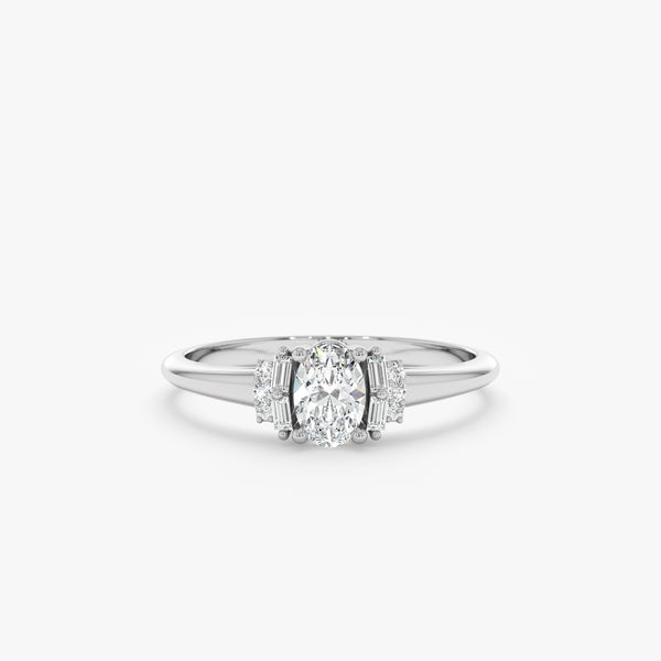 14k white gold oval cut diamond cluster engagement ring in solid gold