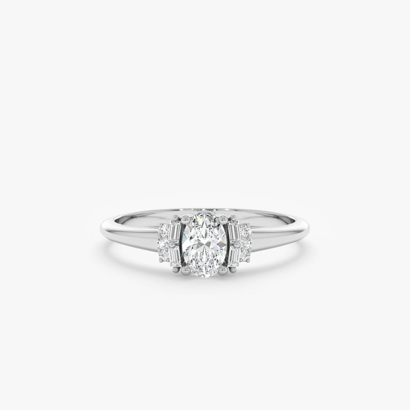 14k white gold oval cut diamond cluster engagement ring in solid gold