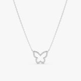 solid white gold butterfly cutout necklace with lined natural diamonds 