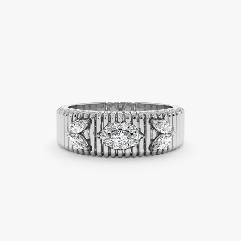 floral design diamonds in white gold band