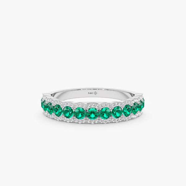 white gold emerald diamond wedding band