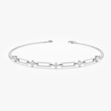 natural white diamond paperclip and cable chain bracelet