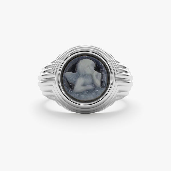 agate cameo signet ring in white gold