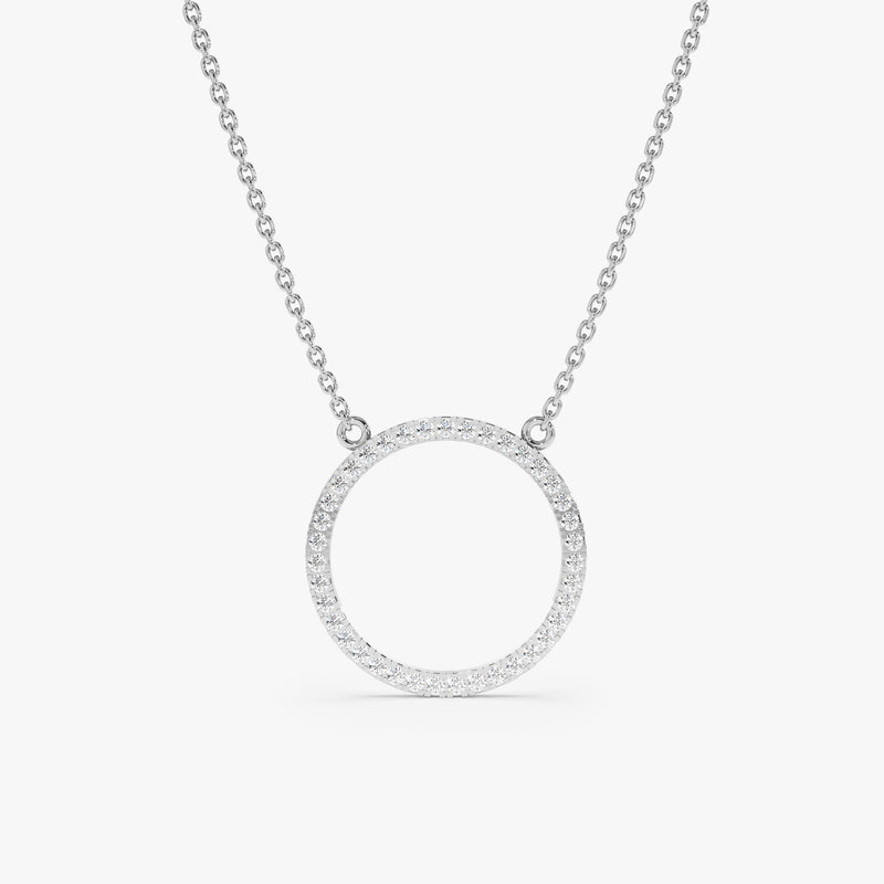 handmade solid white gold diamond circle pendant necklace