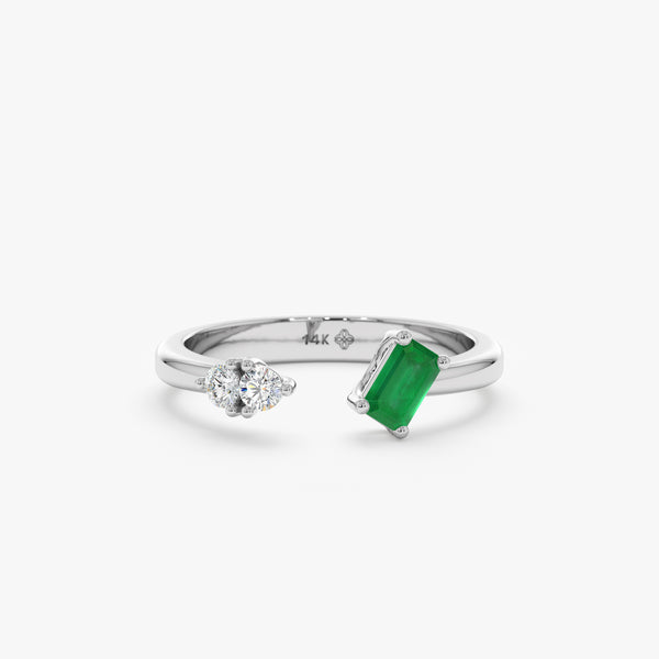solid white gold toi et moi ring with emerald and diamonds