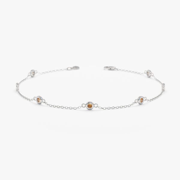 14k white gold citrine station bracelet 