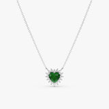 solid white gold necklace with heart shape emerald pendant and white diamonds 