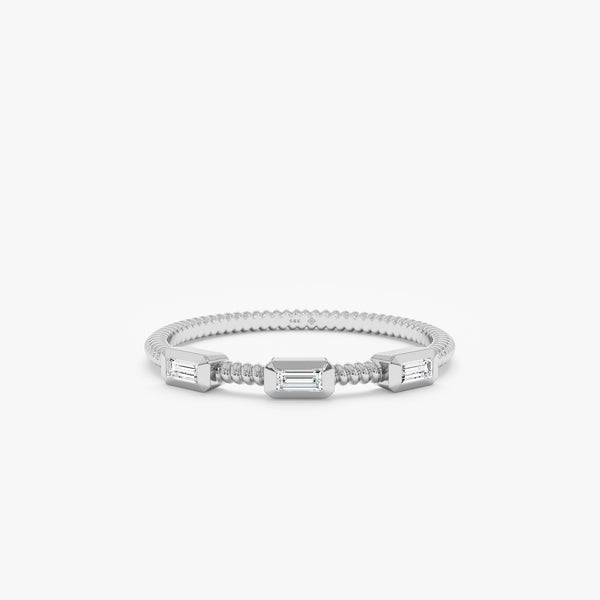 solid white gold diamond station ring with twist texture band 