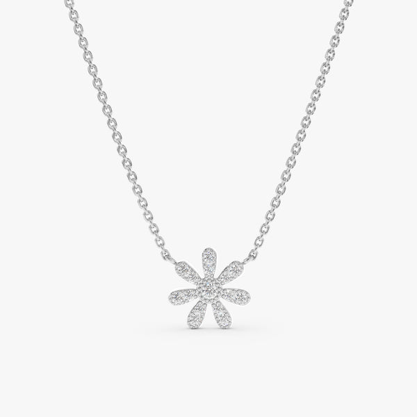 white gold cable chain daisy pendant necklace