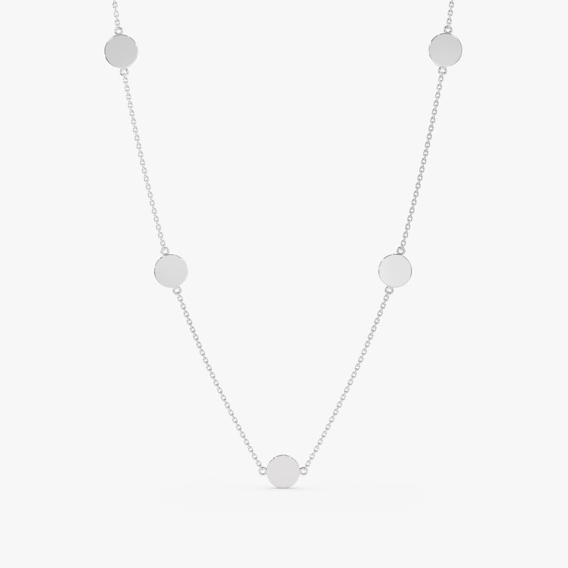 solid white gold cable chain coin station necklace