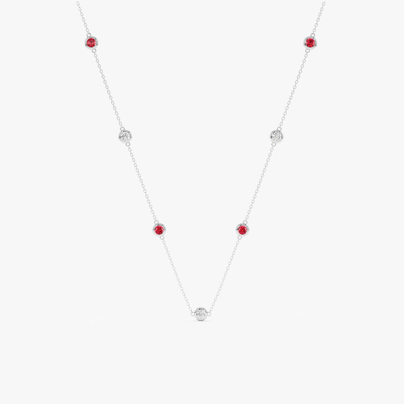 White Gold Diamond and Ruby Necklace