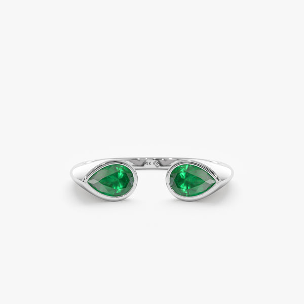 Natural Pear Shape Emerald Open Cuff Ring, Bomonti