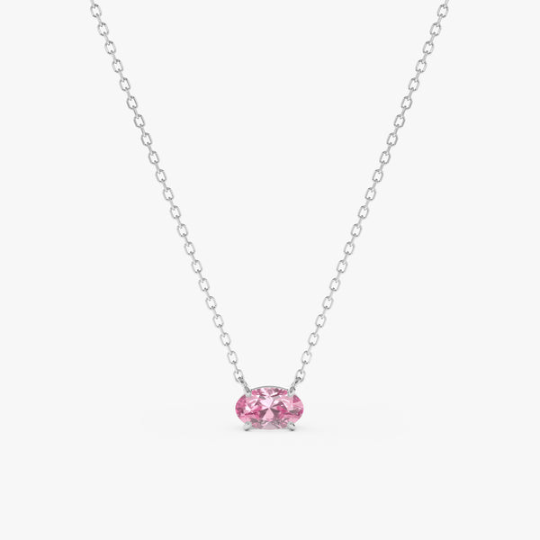 Solid White Gold Necklace with Pink Sapphire Stone