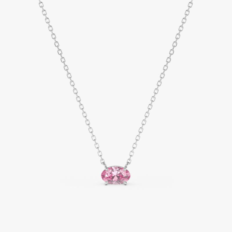 Solid White Gold Necklace with Pink Sapphire Stone