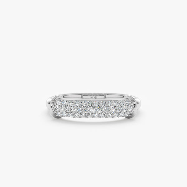 14k solid white gold dome ring with natural white diamonds 