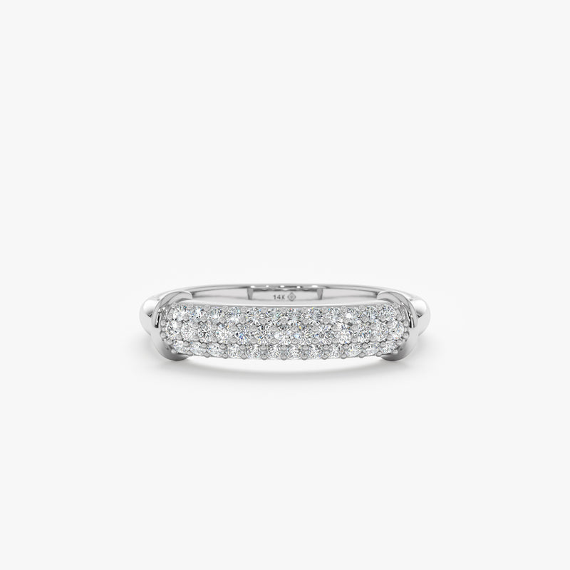 14k solid white gold dome ring with natural white diamonds 