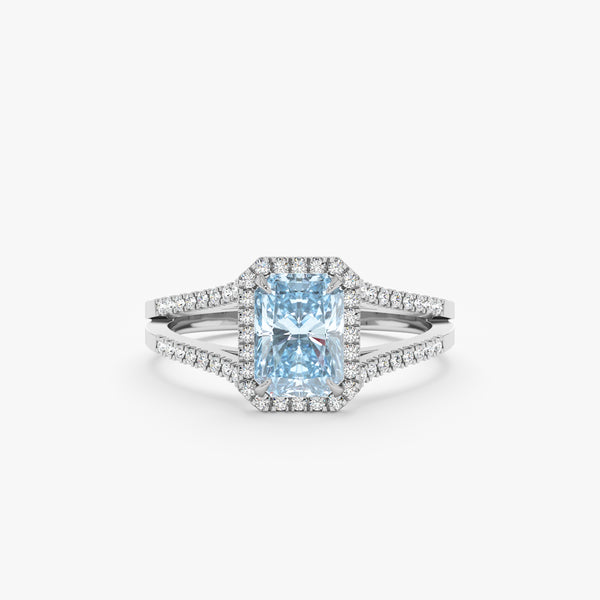 white gold diamond and blue aquamarine ring