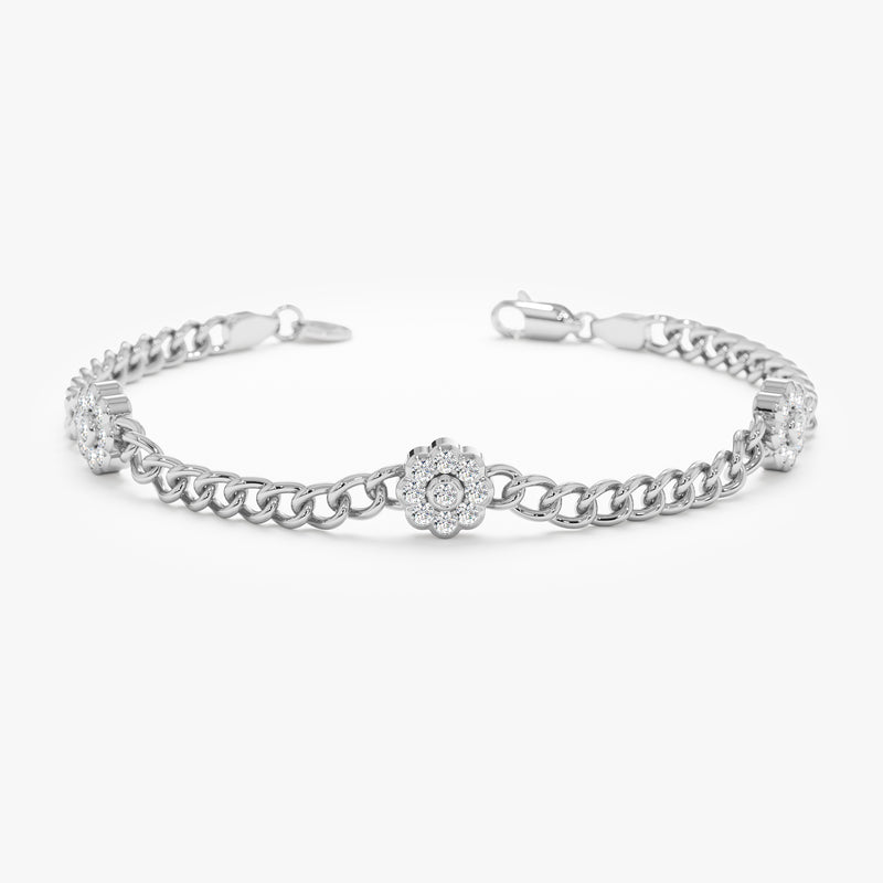 white gold and white diamond mini flower bangle