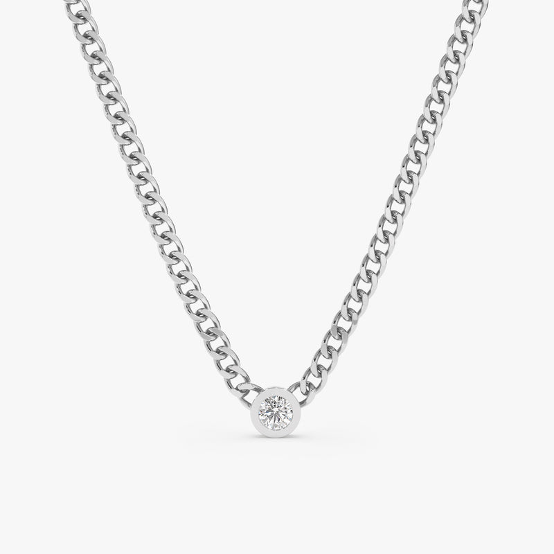 solid white gold handmade necklace with single diamond bezel