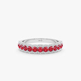 solid white gold half eternity ring lined with rubies and diamonds 