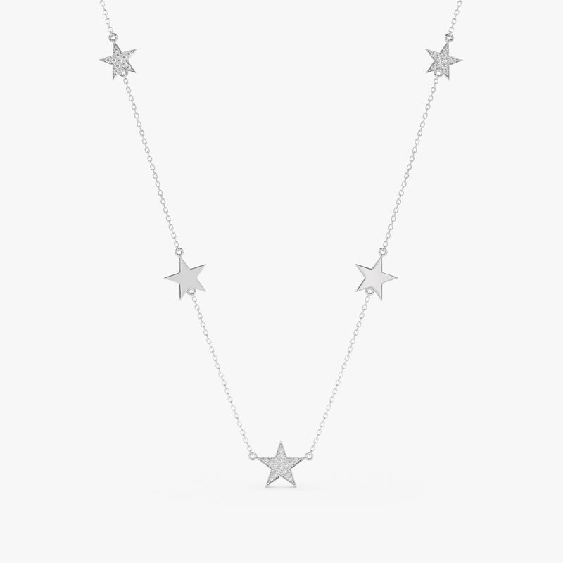 white gold star station necklace with natural diamonds